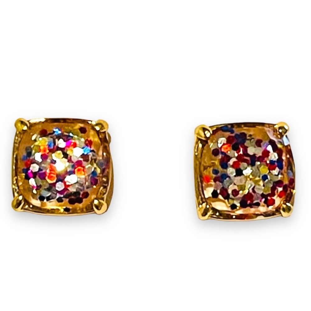 Kate Spade New York Multi Glitter Small Square Stud Earrings $38 Retail